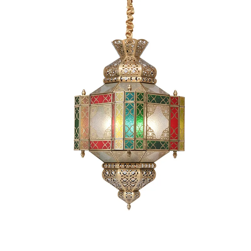 Restaurant style hollow carved brass chandelier, coffee hotel ceiling decorative chandelier