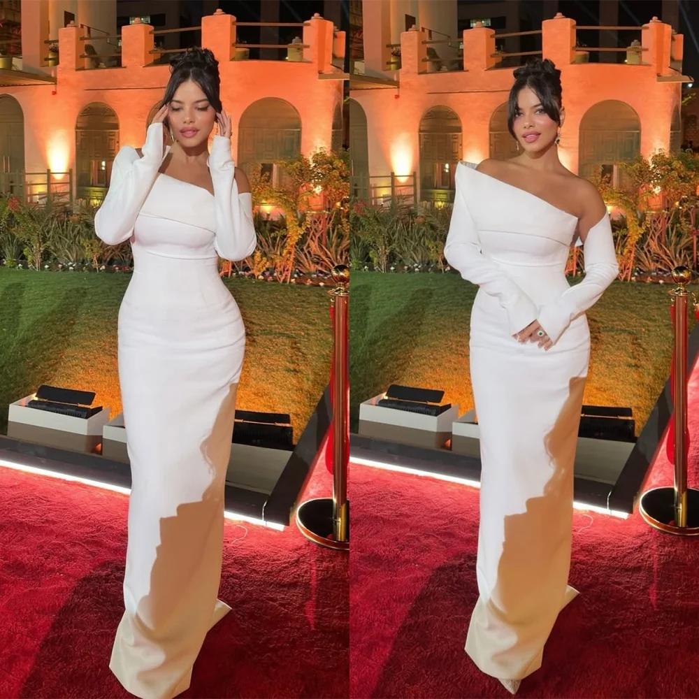 

Customized Strapless One Shoulder Formal Evening Dress Straight Floor Length Modern Homecoming Dress Long Sleeves Prom Dress