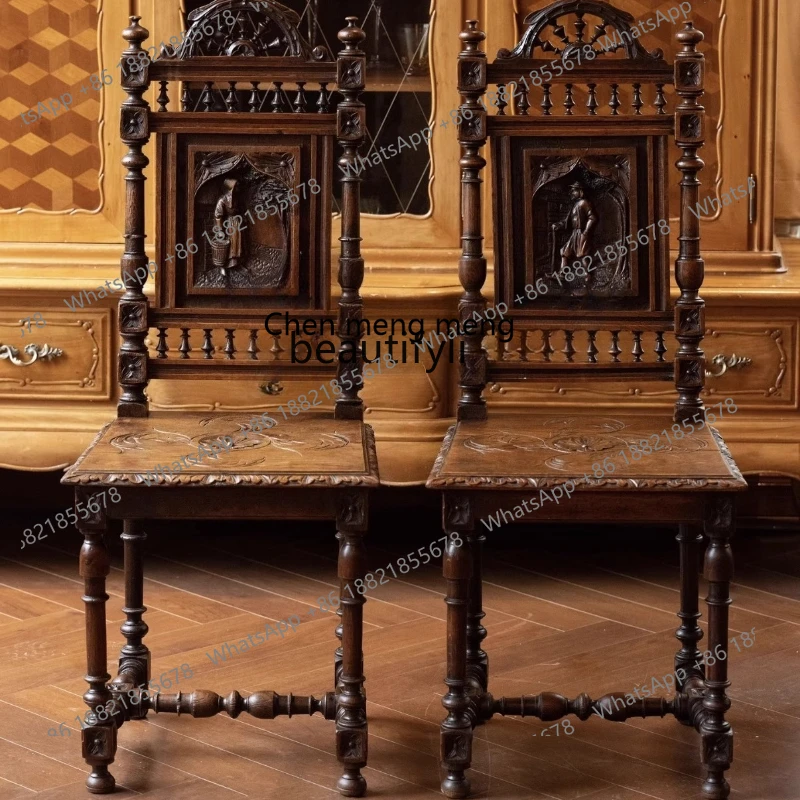 Antique Couple Carved Chair French Retro Dining Chair High-end Furniture