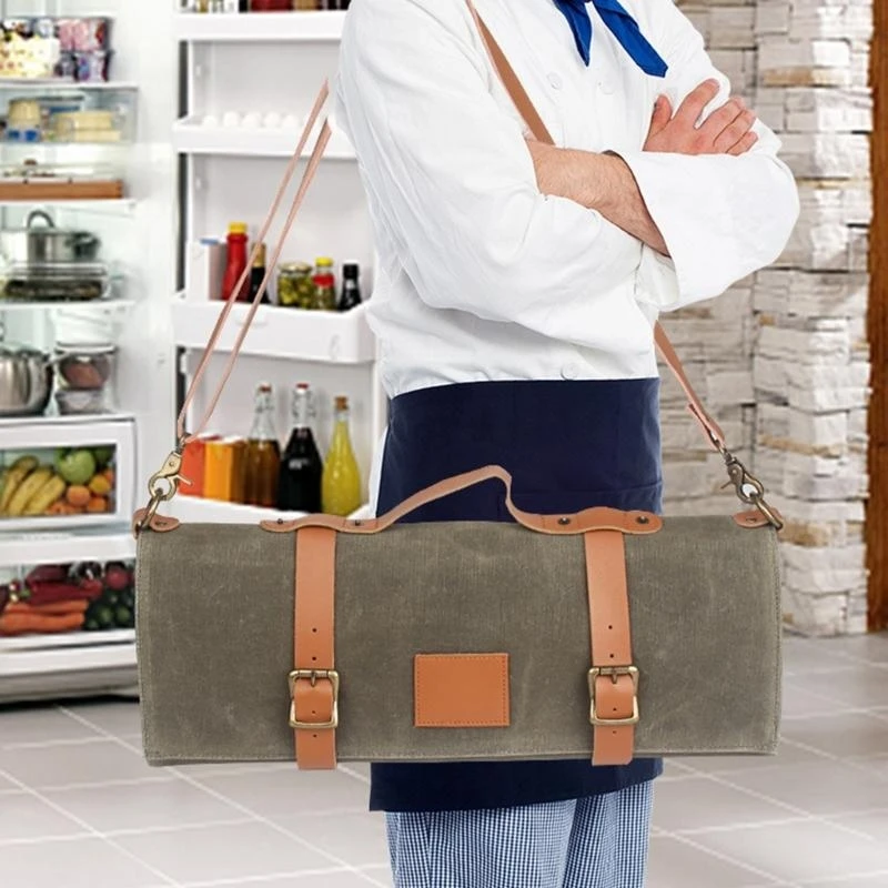 Borsa porta attrezzi da chef in tela cerata, portaoggetti da cucina, con tasche organizzate