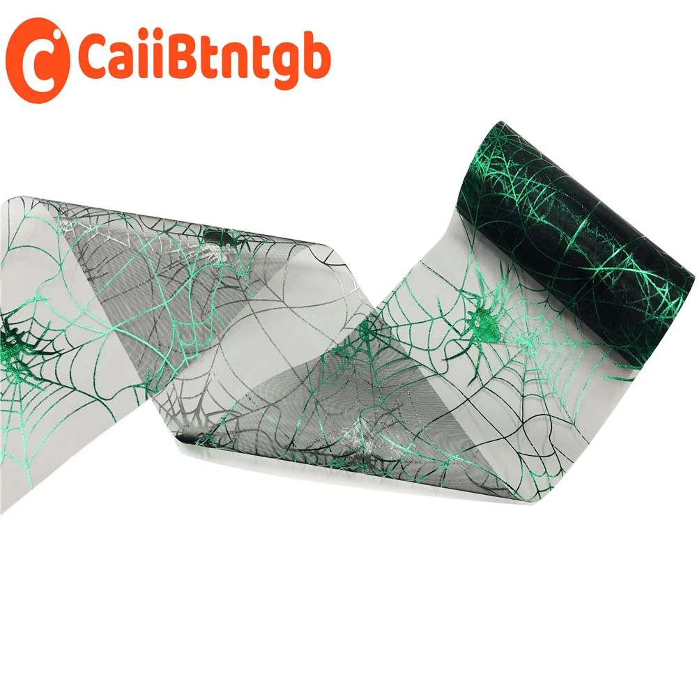 13CM*10Yards Halloween Tüllrolle Spinnennetz Tüllband Kürbis- und Fledermaus-Print Tüllrolle für Kranzherstellung Halloween-Dekoration – Detail 18