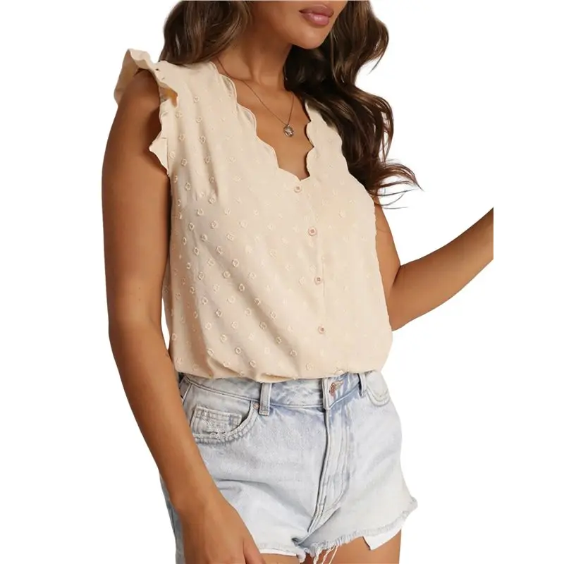 

CYL-Women's Blouses Sleeveless V Neck Ruffle Tank Tops Trendy Summer Ladies Business Work Shirts