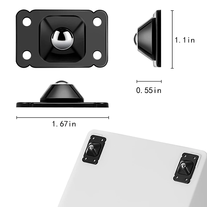 Black Mini Casters Wheels Self-Adhesive Stainless Steel Casters Wheels 360 Degree Rotation Trash Can Caster