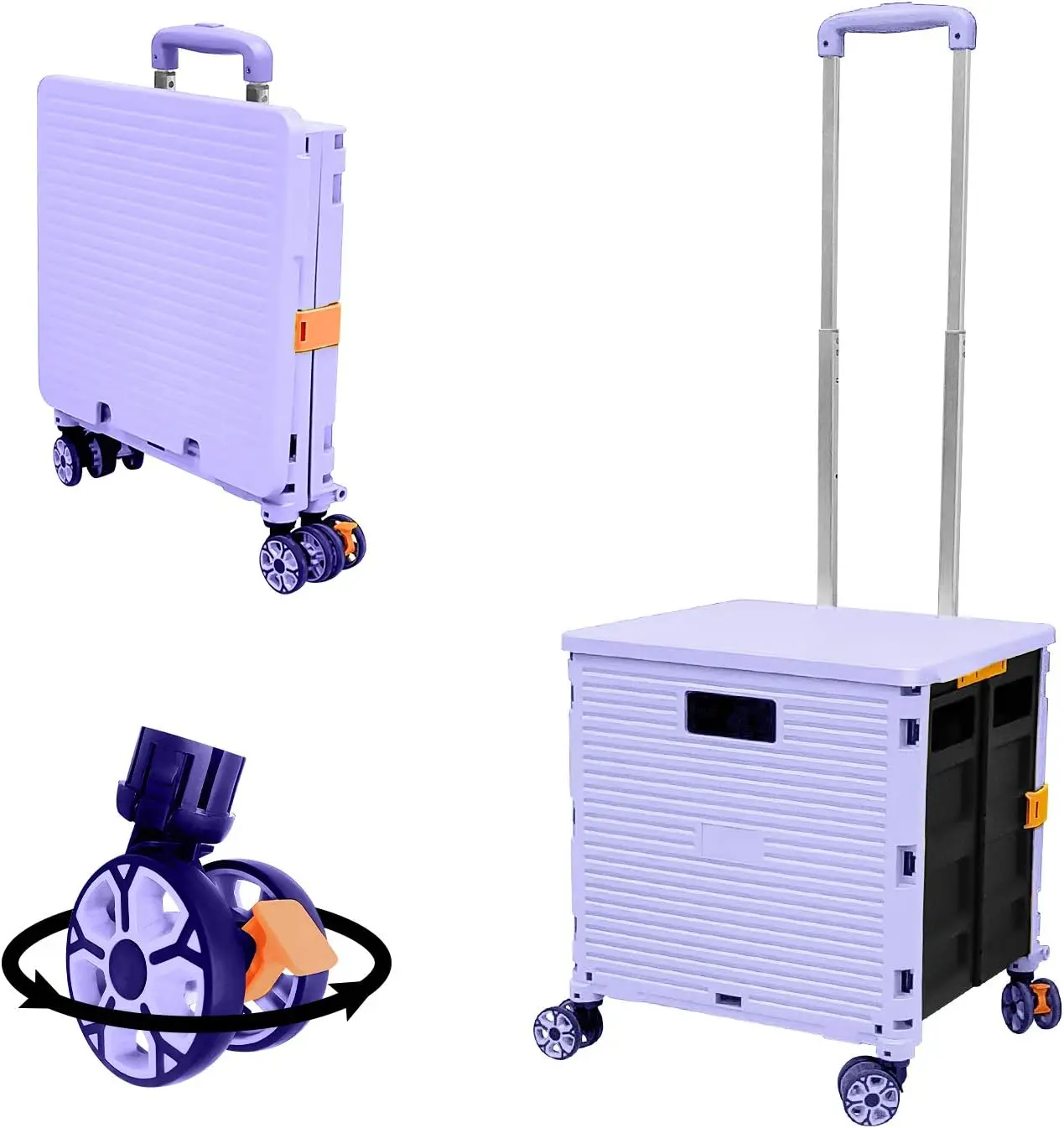 

Foldable Utility Cart with 4 Rotate Wheels, Telescoping Handle, Collapsible Design for Travel Shopping Moving Luggage Office