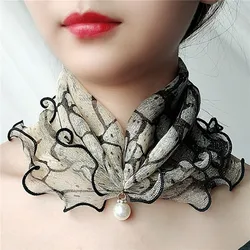 Women's Scarf Pearl Auricularia Auricula Edge Gold Thread Lace Fashionable Comfortable Soft Female Square Versatile Scarf