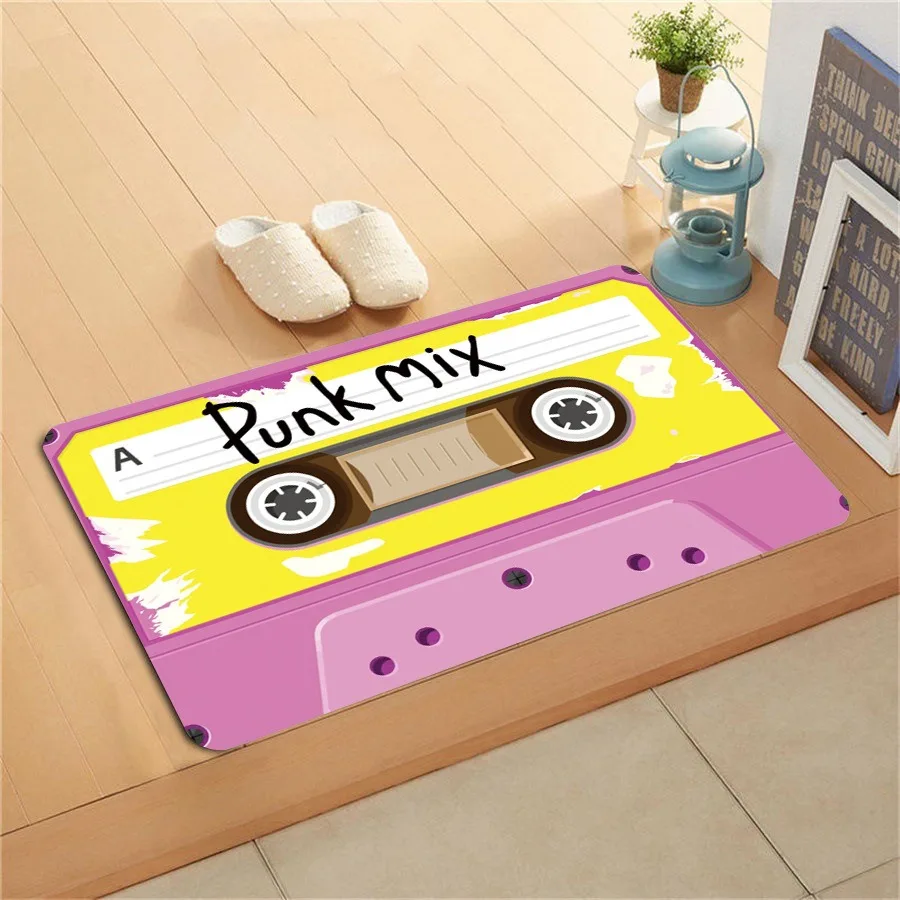 Nostalgic cassette pattern printed floor mat bathroom absorbent mat home decoration bedroom living room entrance entrance carpet