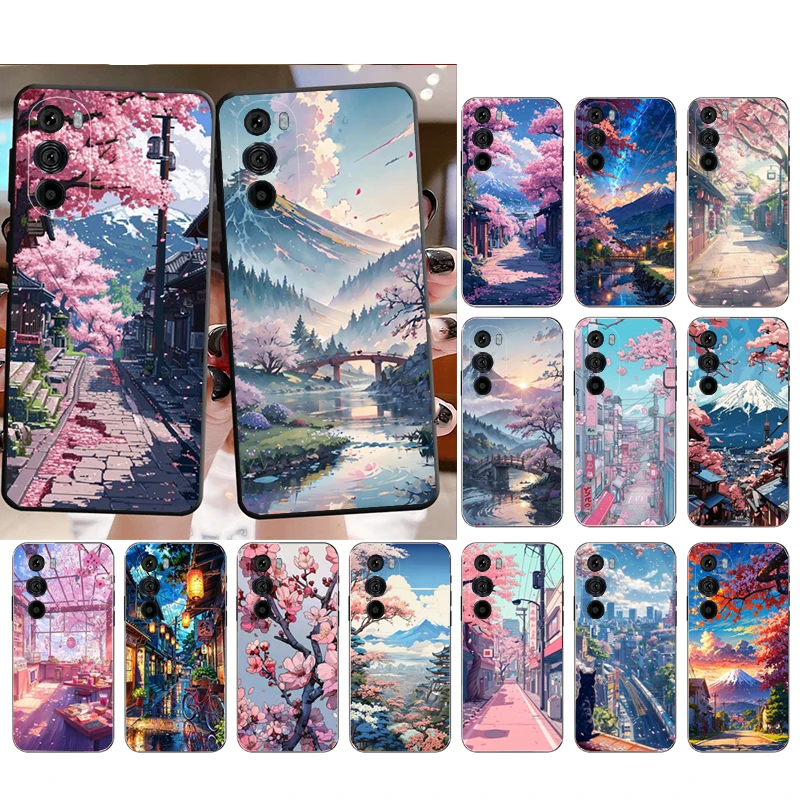 Japanese Landscape Cherry Flower Case For Motorola Edge 50 40 Pro 50 40 30 Ultra Neo Fusion Moto G Play G Stylus G Power G 5G