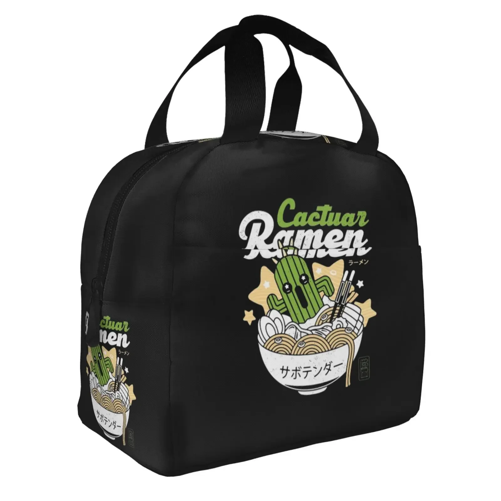 Cute Cartoon Cactus Ramen Print Portable Lunch Boxes Waterproof Thermal Cooler Food Insulated Lunch Bag  School