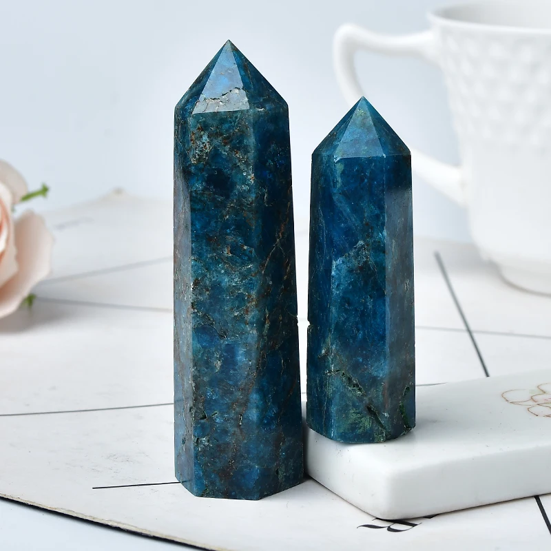 Natural Dark Color Blue Apatite Crystal Point Meditation Healing Stone Obelisk Quartz Wand Ornament for Home Decor Energy Stone