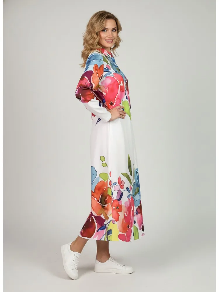 2026 Spring New Women's Casual Art Maxi Dress Floral Print Lapel Collar Long Sleeve Buttoned Shirt Dress Loose Fit Casual Dress