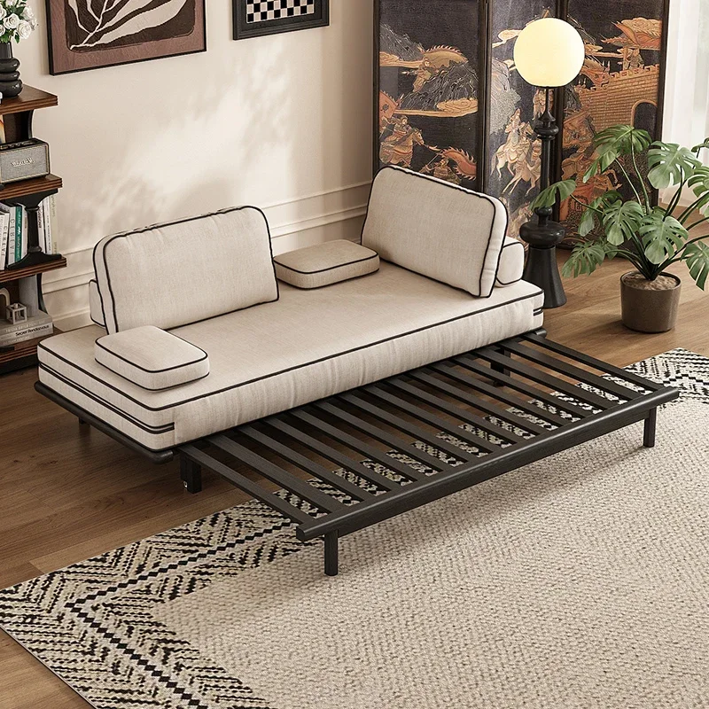 

Solid wood sofa bed living room dual-purpose sitting and lying integrated small apartment folding sofa