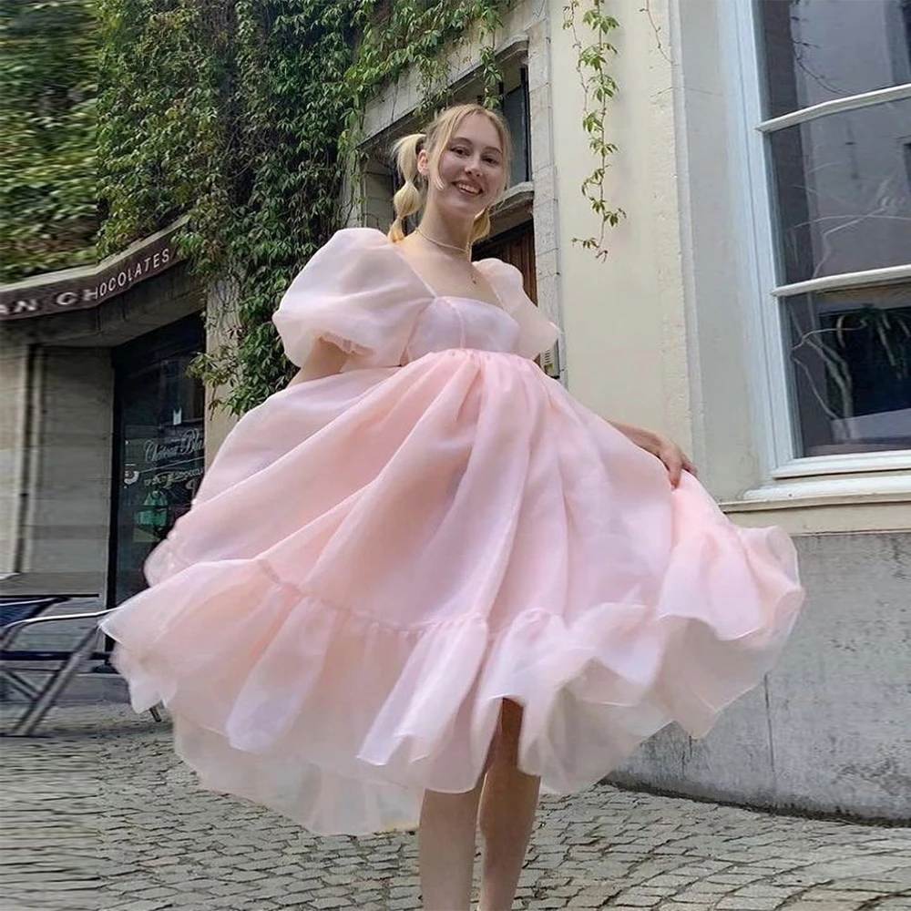 Vestido De noche De Fiesta hasta la rodilla para mujer, escote cuadrado, línea A, Formal, para ocasiones especiales, vestidos De Graduación