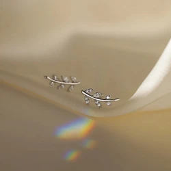 Shiny Zircon Leaf Hypoallergenic Stud Earrings For Women Silver Color Wild Daily Wear Earring Piercing Jewelry Gifts