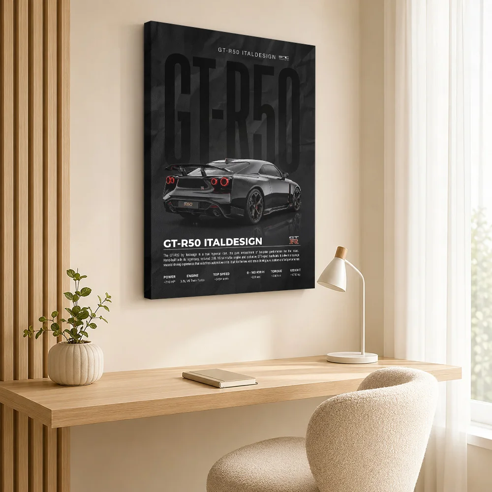 Black Rear View Japanese GT-R50 Car Framed Canvas Print Poster Customized Photo Gallery Style Wall Art Garage Decor Driver Gift