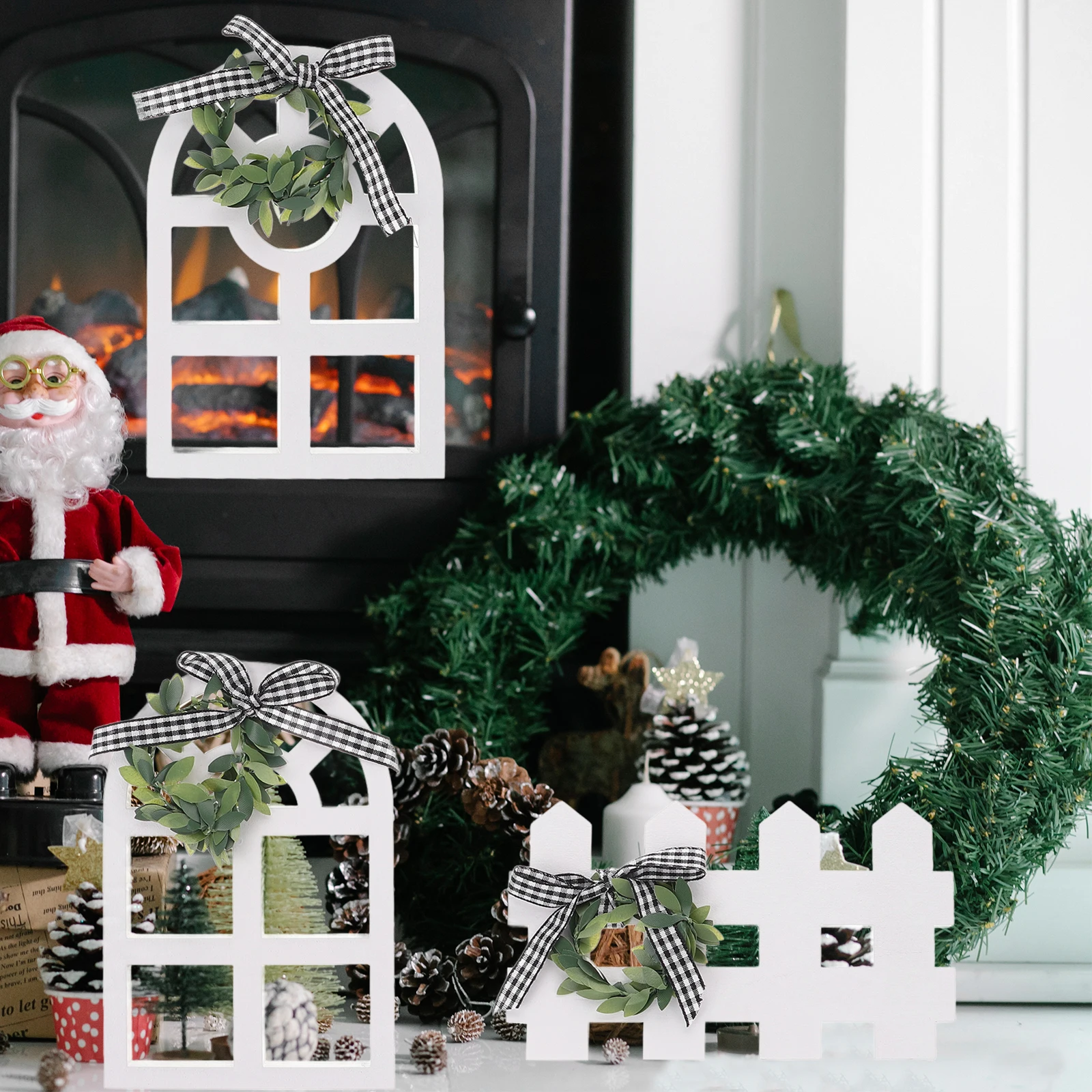 

4 шт., рождественские оконные завесы, деревянные знаки, венок для фермерского дома, дизайн забора, настенный венок, декор для стен, зимний дом