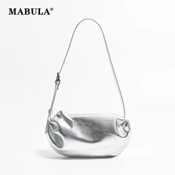 MABULA Genuine Leather Silver Female Sling Bag Dumpling Design Small Underarm Purse Adjustable Strap Phone Crossbody Simple Pack