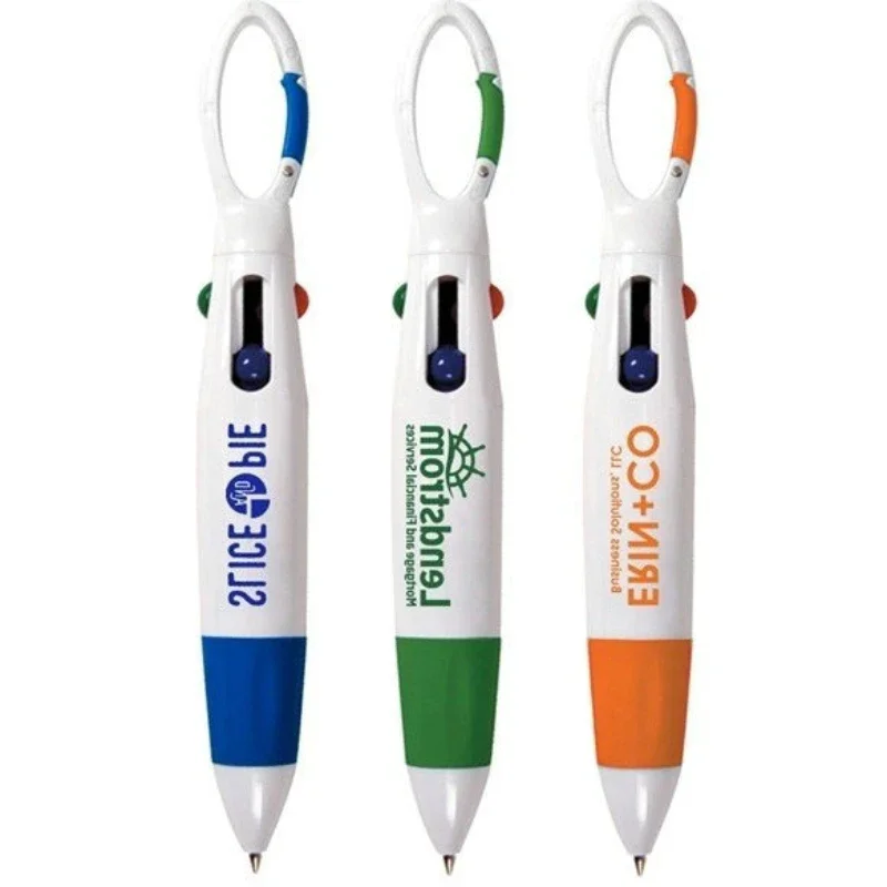 100pcs Free Custom LOGO Portable Pocket Pen 4-colors Jumping Ballpoint Pen with Buckle Business Gift Pens