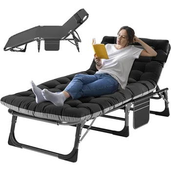 Lettino da campeggio pieghevole con tappetino per adulti, letto da esterno regolabile e resistente, lettini da campeggio da viaggio Oxford a strato 1200 D