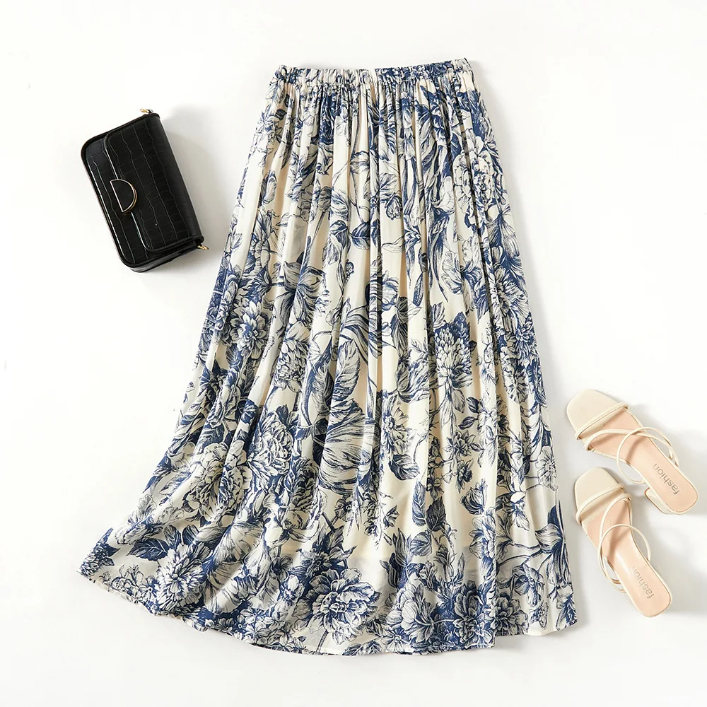

Birdsky, 1PC Women summer A skirt skirts double layers 100% real mulberry silk crepe de chine, S-1055