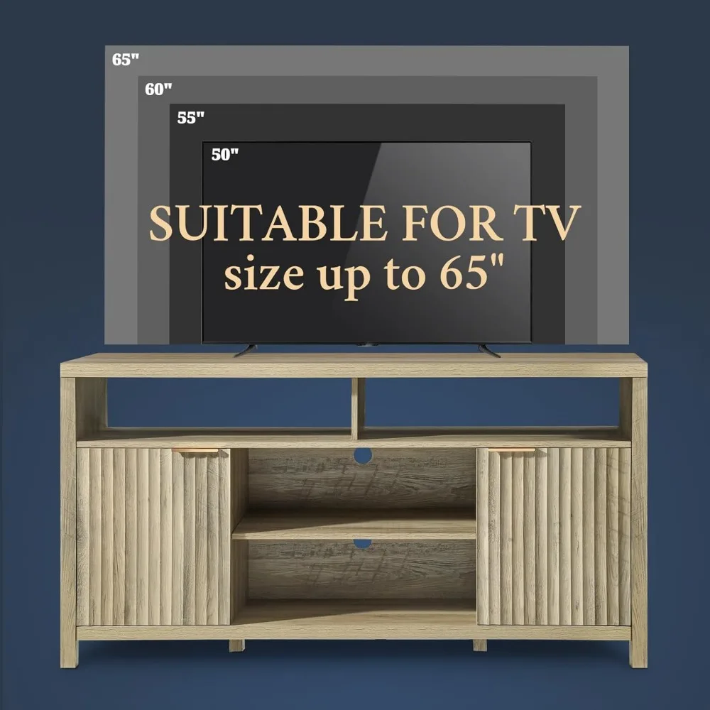 حامل تلفزيون عالي التحمل حديث لمنتصف القرن مع مساحة تخزين لغرفة المعيشة، مركز ترفيه طويل القامة مخدد للتلفزيونات مقاس 50 بوصة