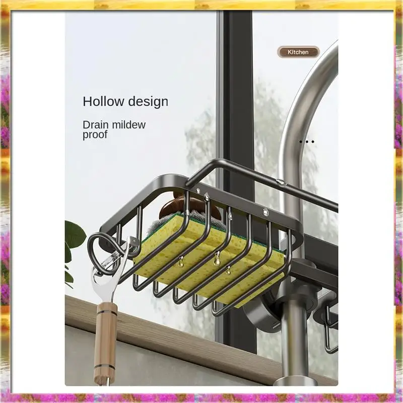 ABSU المطبخ الفضاء الألومنيوم بالوعة استنزاف رف الإسفنج تخزين صنبور حامل تجفيف الصابون الرف سلة المنظم #6