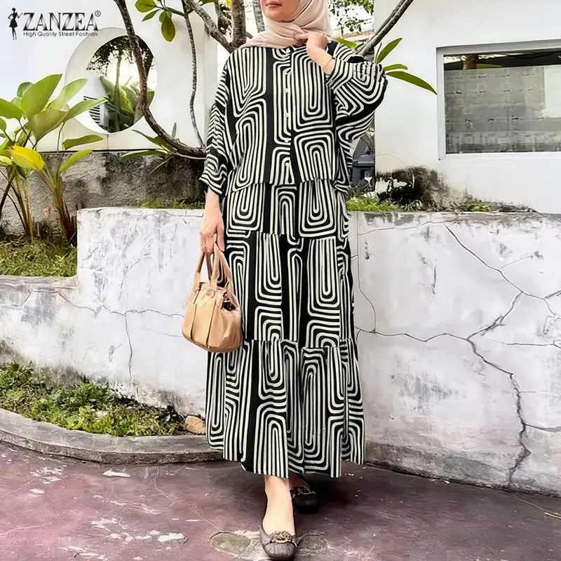 

2026 ZANZEA, модный мусульманский костюм, осенние комплекты из 2 предметов, весенняя рубашка с длинными рукавами, платье, юбки, женские одинаковые комплекты с принтом