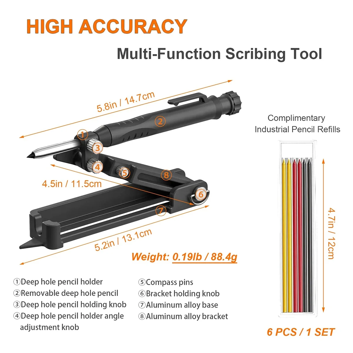 Imagem -04 - Ferramenta Multifuncional Scribe com Lápis Deep Hole Lápis de Construção Ferramentas de Carpintaria Faça Você Mesmo Woodworking Scriber