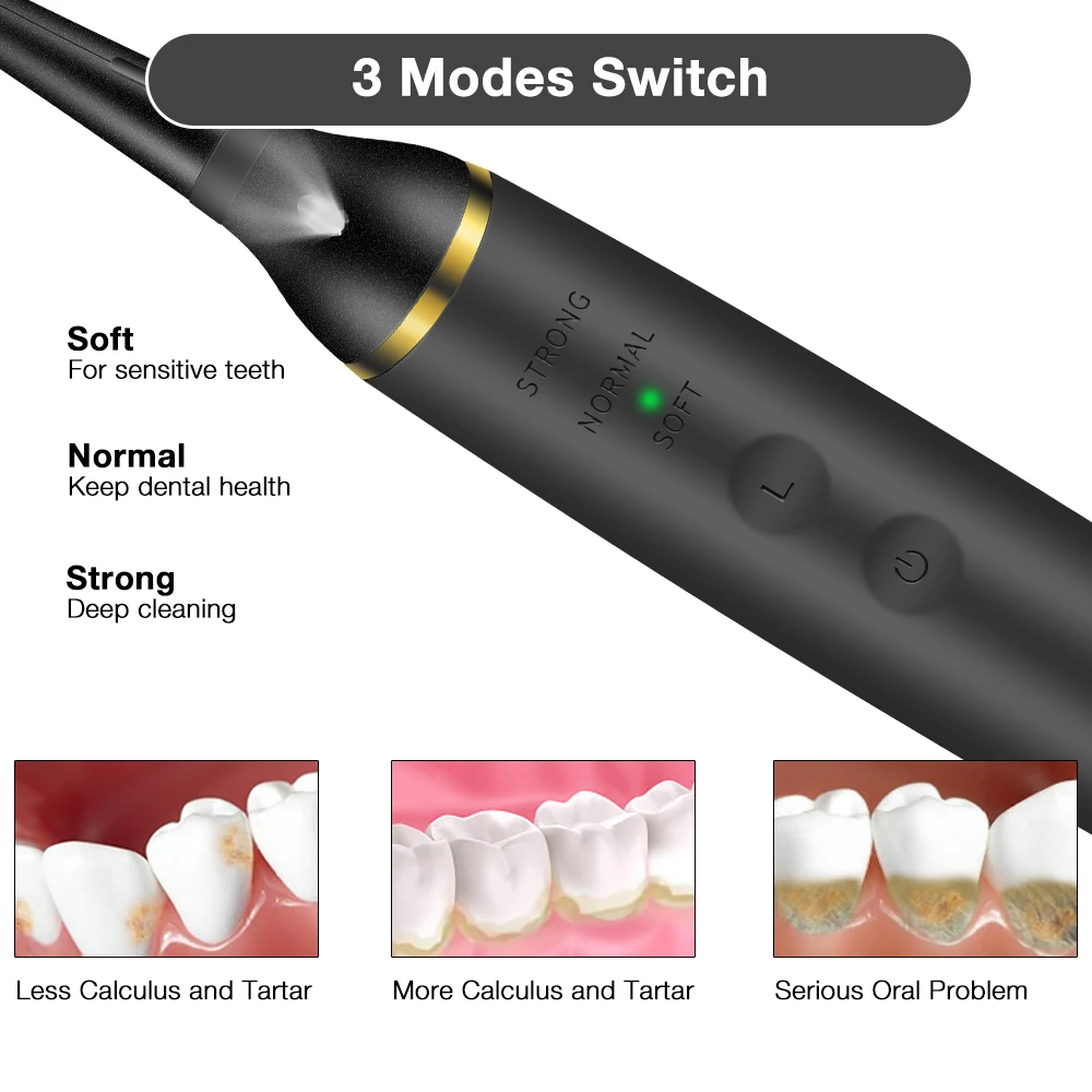 Escova de Dentes elétrica ajustável, 3 Modos, Escova Mutável, Vibração Inteligente, Remove Cálculo e manchas, Tártaro Limpeza Necessidade, 3 Cabeças