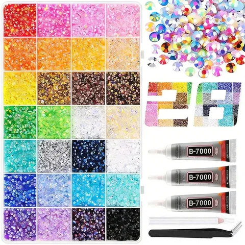 28 grid 3/4/5mm mixed color Jelly/resin drill rhinestone set DIY clothing nail drill phone drill glasses drill hat drill, etc