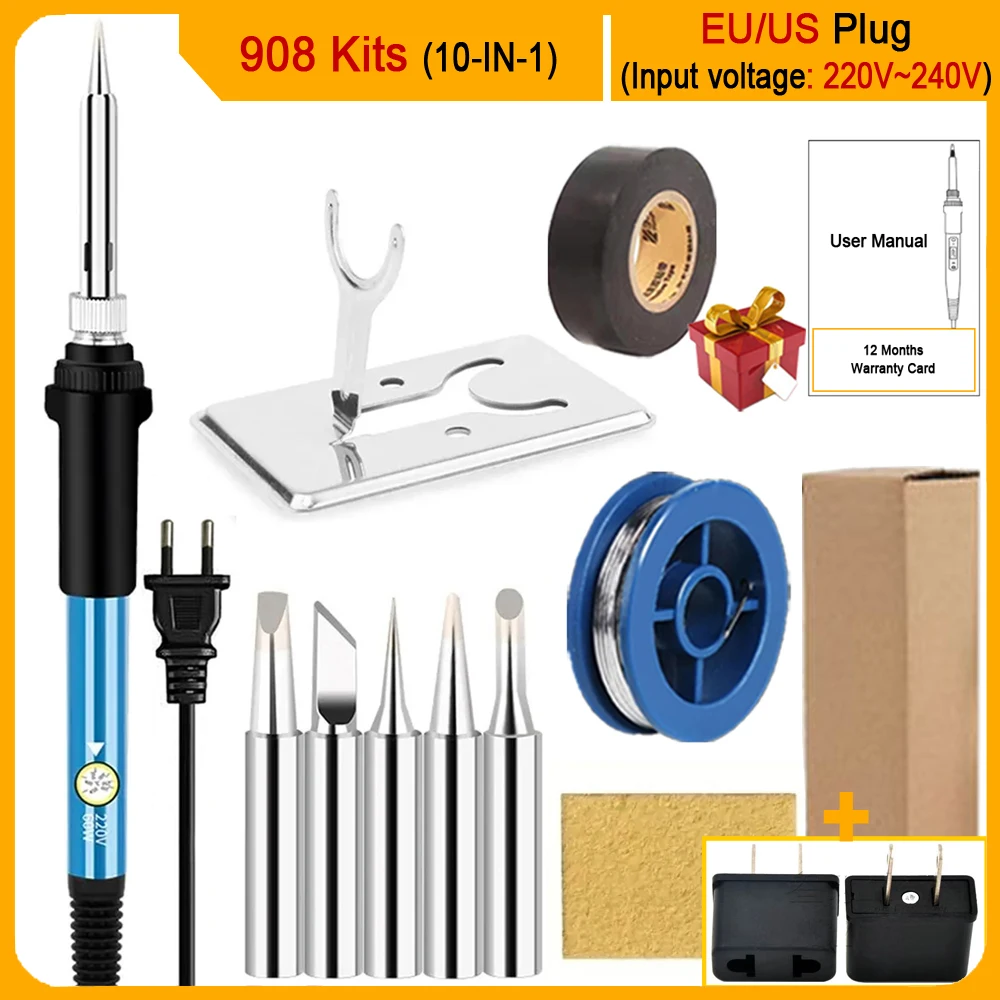 

NEW Electric Soldering Iron 10-IN-1 60W Adjustable Temperature Replaceable Soldering Iron Head Soldering Iron Pen Welding Kit