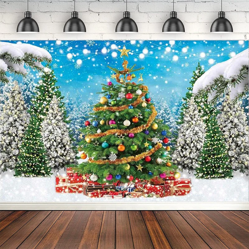 

Winter Forest Christmas Photography Backdrop Merry Xmas Pine Tree Snowflake Background Natural Scene Kids Baby Shower Decor