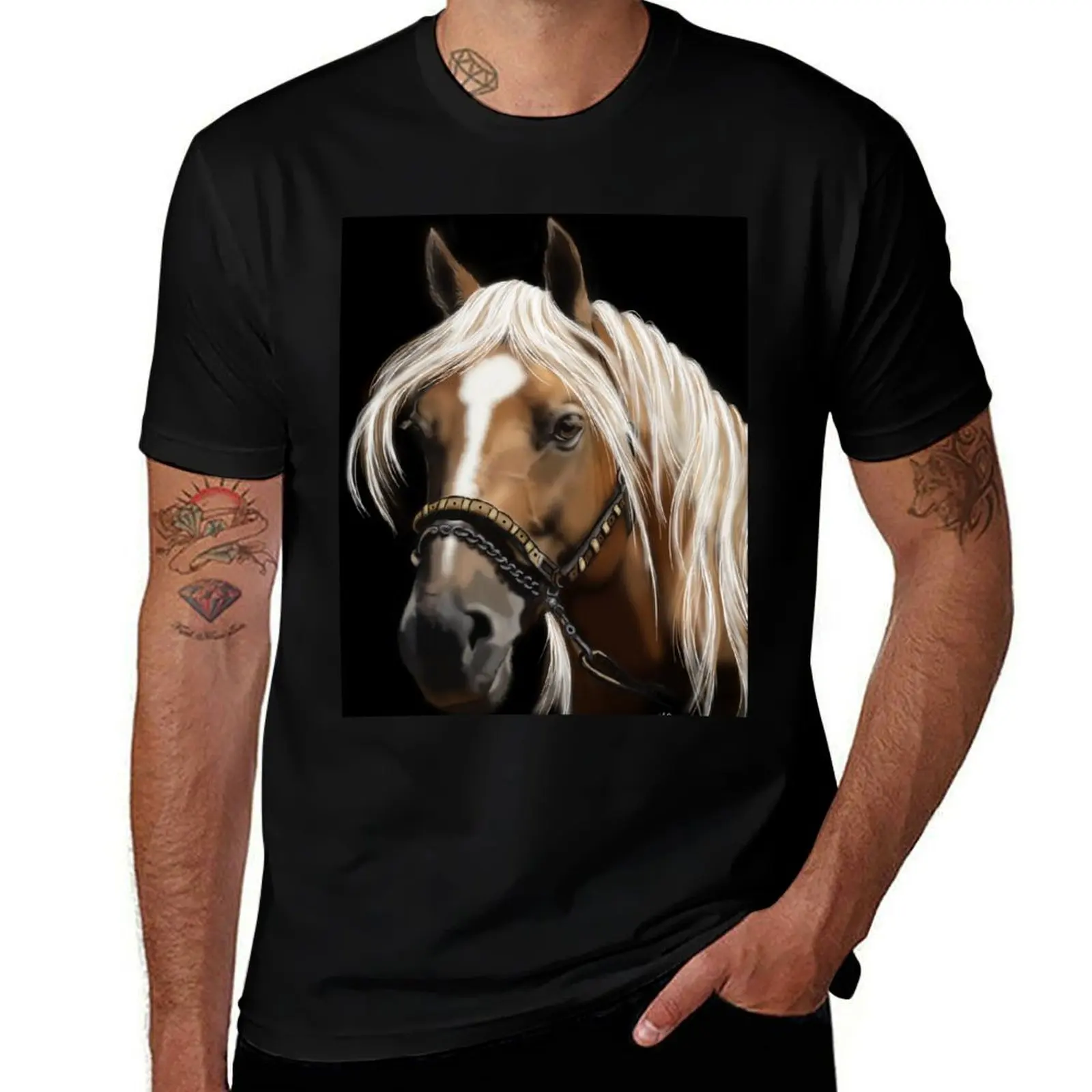 The Palomino - Horse Portrait Painting T-Shirt Plus Size Outdoor Casual Top