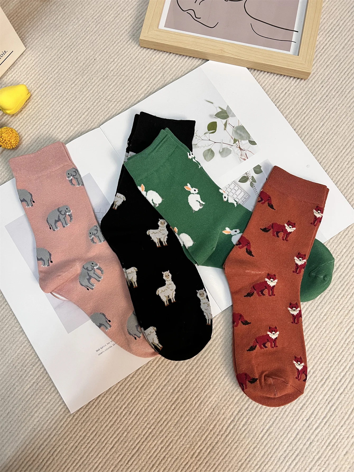 Spring Summer Mid Length Cotton Socks Women Fashion New Style Fox Sheep Rabbit Elephant Trend Socks For Ladies Cute Women\'s Sock