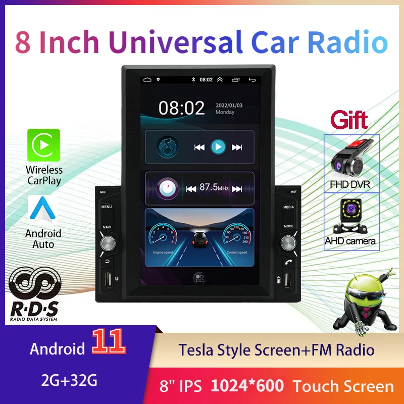 

8''Universal Auto Stereo Radio Multimedia Player 2Din Android Tesla Style Car GPS Navigation For Nissan Hyundai Kia Toyota Honda