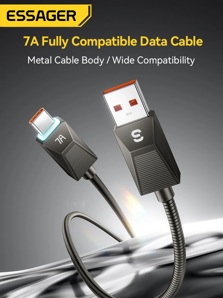 Essager 7A USB نوع C كابل لهواوي الشرف سامسونج OnePlus ممن لهم فيفو Xiaomi 15 100 واط/88 واط الفولاذ المقاوم للصدأ شحن سريع سلك البيانات #6