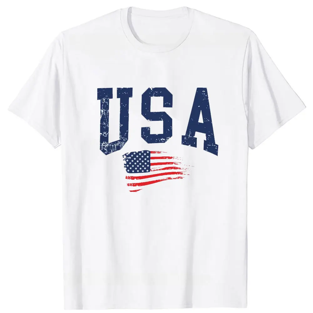 USA Classics Men's T-Shirt United States of America Flag Washed Cotton T Shirts Independence Day Summer Street Tees Design Top