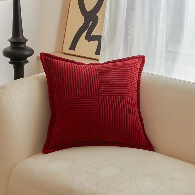 Sarung bantal Corduroy dengan sambungan sofa lembut sarung bantal Broadside bergaris dekoratif bantal lempar bertekstur mudah digunakan