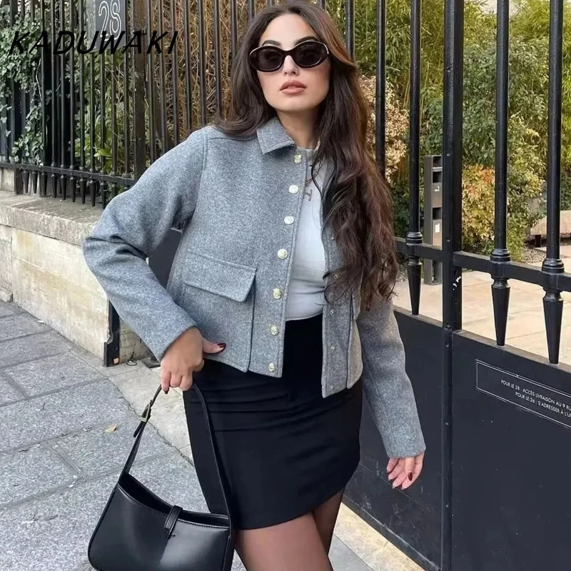 

KADUWAKI Women's Aviator Black Jacket Wool & Blends Coats Cropped Bomber Jacket Autumn Winter Demi-season Crop Jacket Outerwears