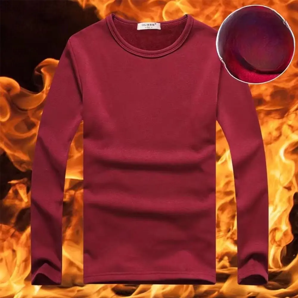 Polyester Men's Thermal Underwear Cold Weather Thermal Clothes Thermal Underwear for Men Base Layer Plus Velvet Shirt