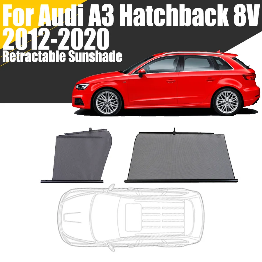 Retractable Car Sunshade for Audi A3 Hatchback 8V 2012-2020 Side Lifting Window Sunscreen Heat Protection Mesh Privacy Curtain