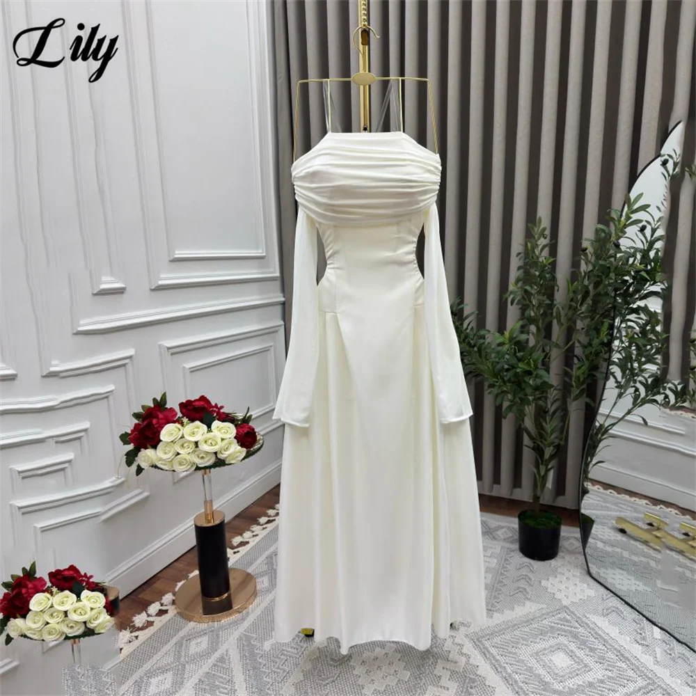 Lily White Evening Dress Off the Shoulder Prom Dresses Full Sleeves Party Formal Gown A Line robe de bal for Woman Customized image 5