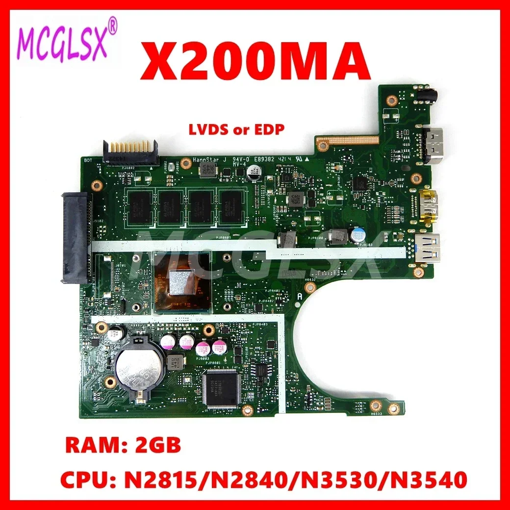 

X200MA N2815/N2840/N3530 CPU 2GB-RAM EDP/LVDS Notebook Mainboard For ASUS F200MA F200M X200M X200MA Laptop Motherboard