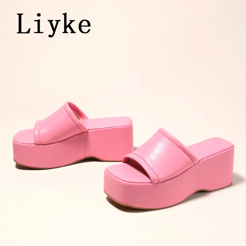 Liyke Punk Open Toe Platform High Heels Beach Slippers Female Summer Orange Green Wedges Shoes For Women Sandals Flip Flops