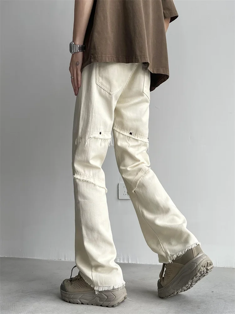 

Slim Fit Micro Flare Men's Jeans mid Waist Long Trousers Denim Fabric Summer Season Straight Leg Trendy Style Casual Wear