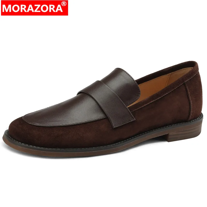 

MORAZORA 2024 New Size 34-43 Kid Suede Shoes Woman Square Low Heels Single Shoes Loafers Office Ladies Retro Pumps