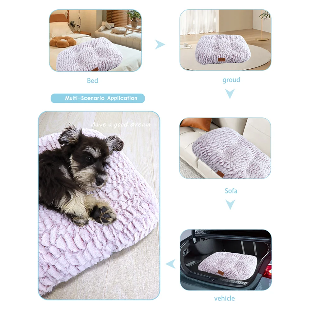 Dog Bed Pet Bed For Dog Mat Pet Mat Bed For Cat Pet Crate Bed For Dog Anti-Slip Washable Faux Fur Fluffy Comfy Pet Sleeping Mat