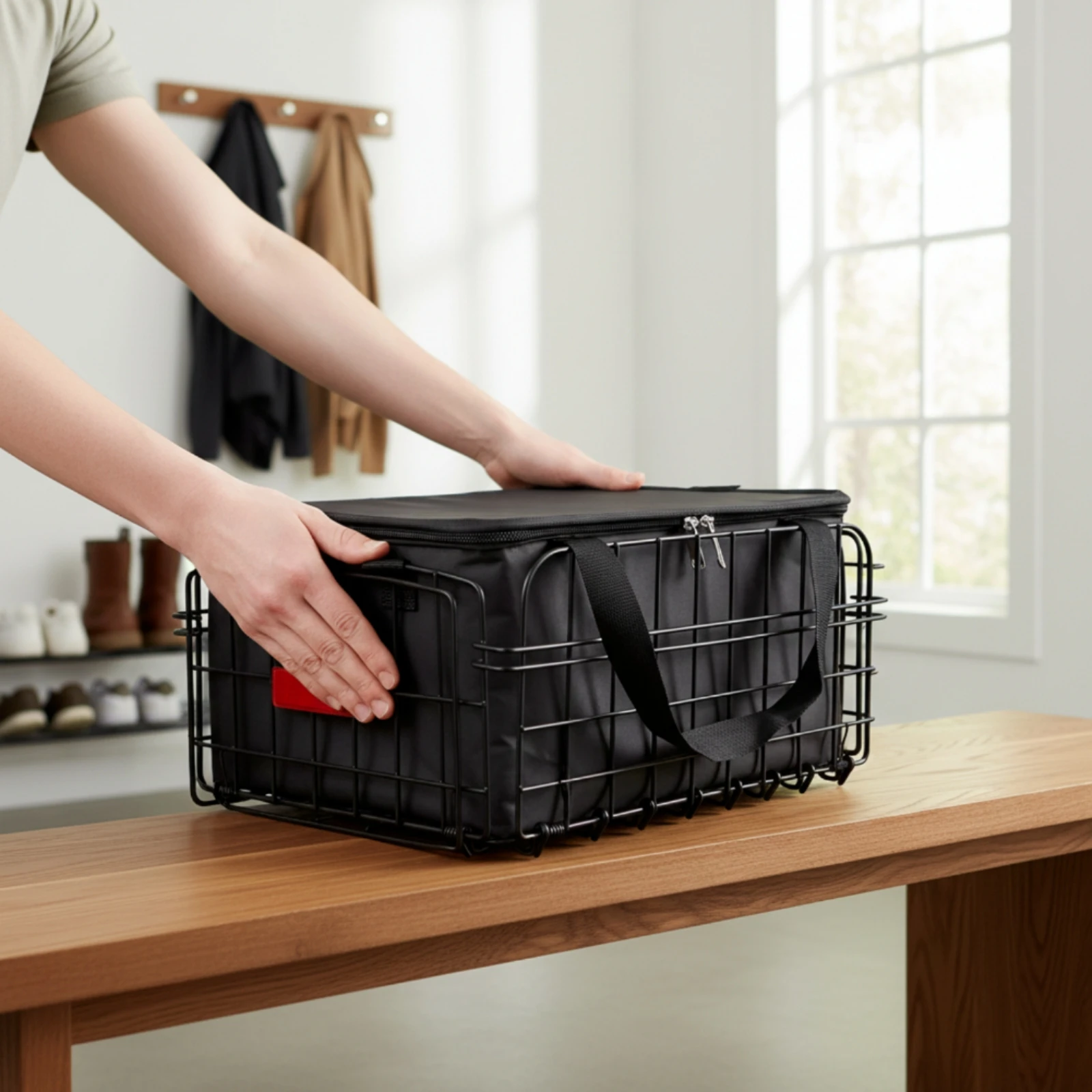 Rear Bike Basket with Liner Zippered Rear Cycle Basket with Cover Compact Practical for Commuters, Grocery Shopping, Commuting