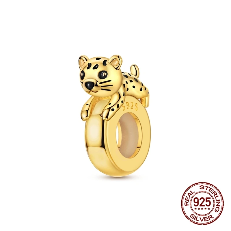 

925 Sterling Silver 3D Cute Leopard Bead Rubber Stopper Clips Spacer Bead Fit Bracelet Women Lover DIY Jewelry Gifts