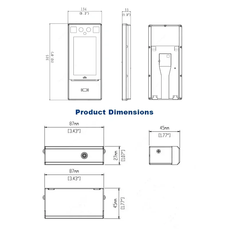 Unv uniview OET-213H-BTS1-NB محطة التحكم في الوصول للتعرف على الوجه مع كاميرا قياس درجة الحرارة الرقمية #3