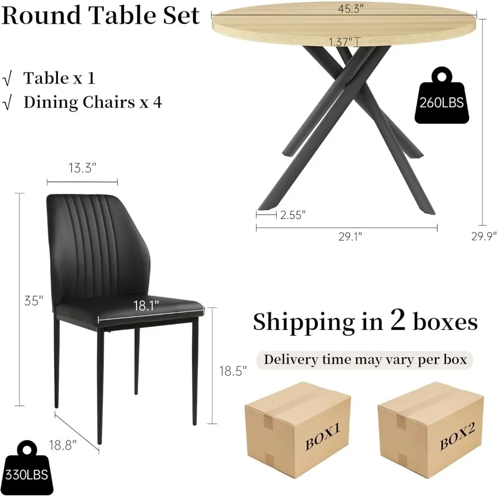 Round Dining Table Set for 4, Mid Century Modern Coffee Set for Dining Room Kitchen Apartment
